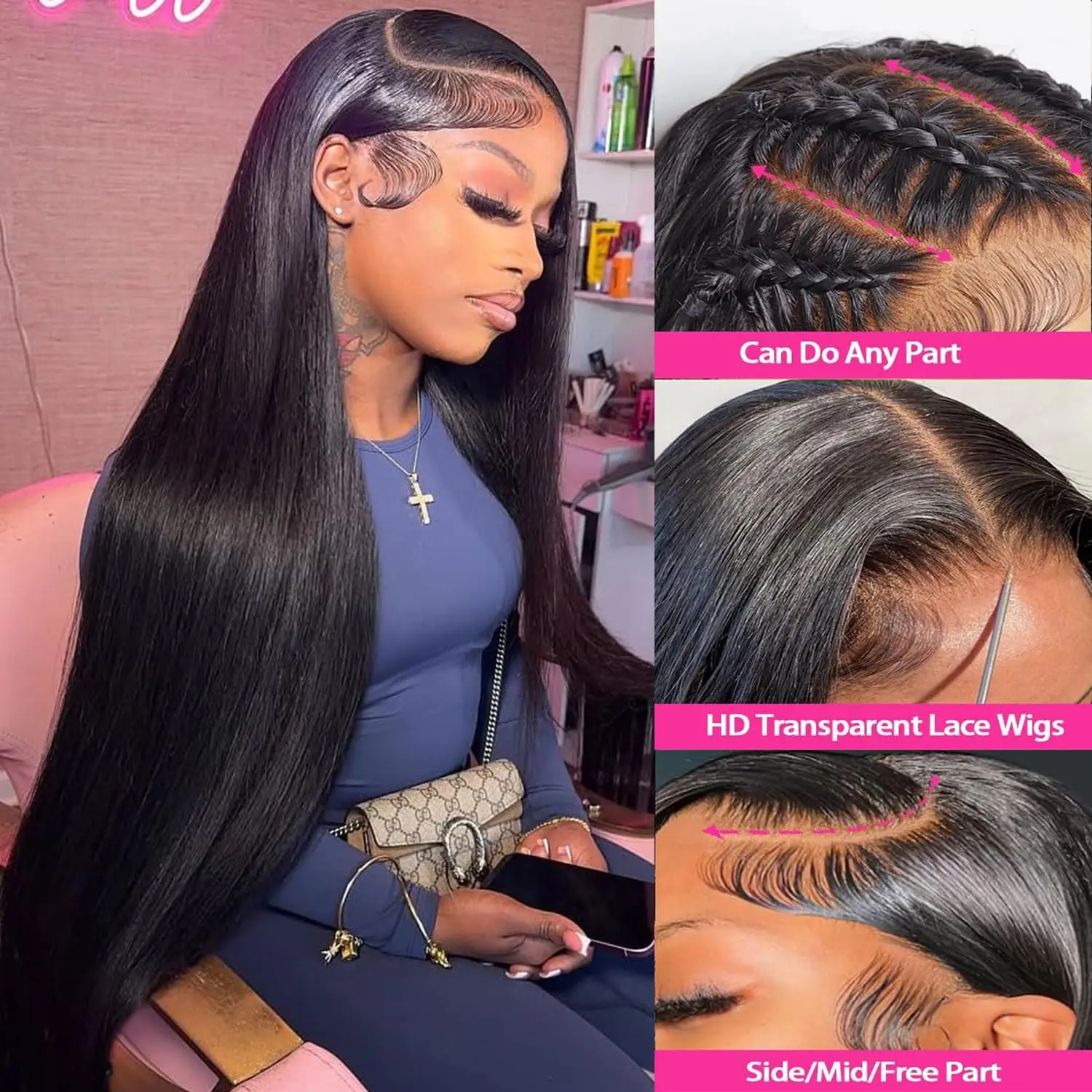 5x5 شعر مستعار دانتيل شعر بشري لا شعر مستعار دانتيل بدون صمغ للنساء طبيعي أسود جزء مجاني نمط الشعر قبل قطعها شعري خصلات الشعر المستعار الإنسان #3