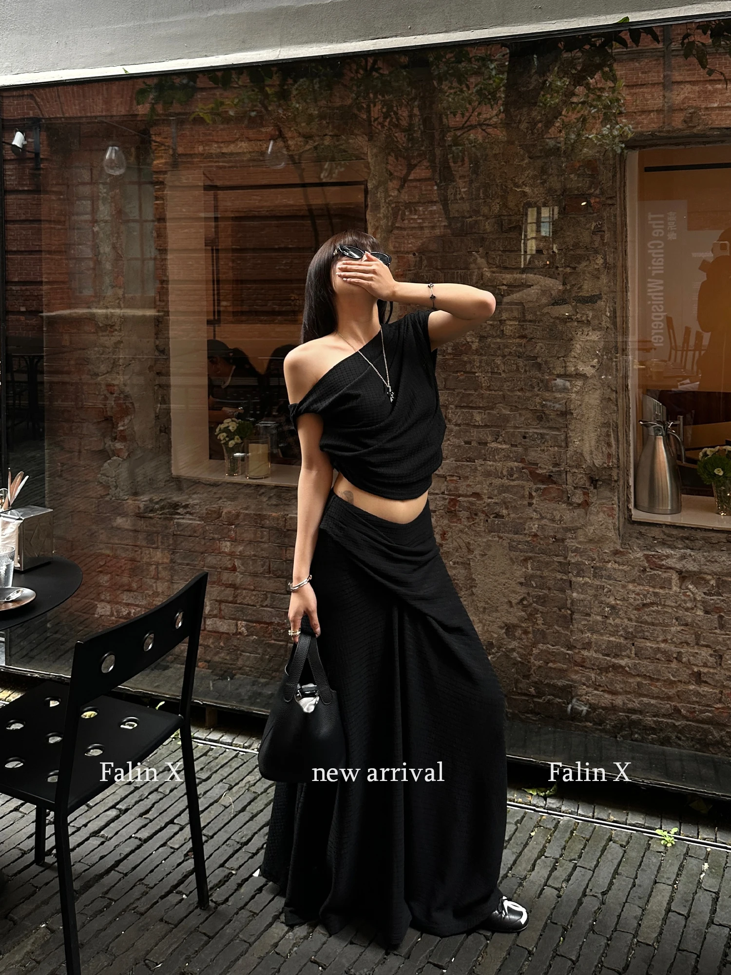 

Falin X Women's Off-Shoulder Slim Fit Vest And Midi Skirt Set Casual Spring Collection Low Waist Design Sleeveless Two-Piece Set