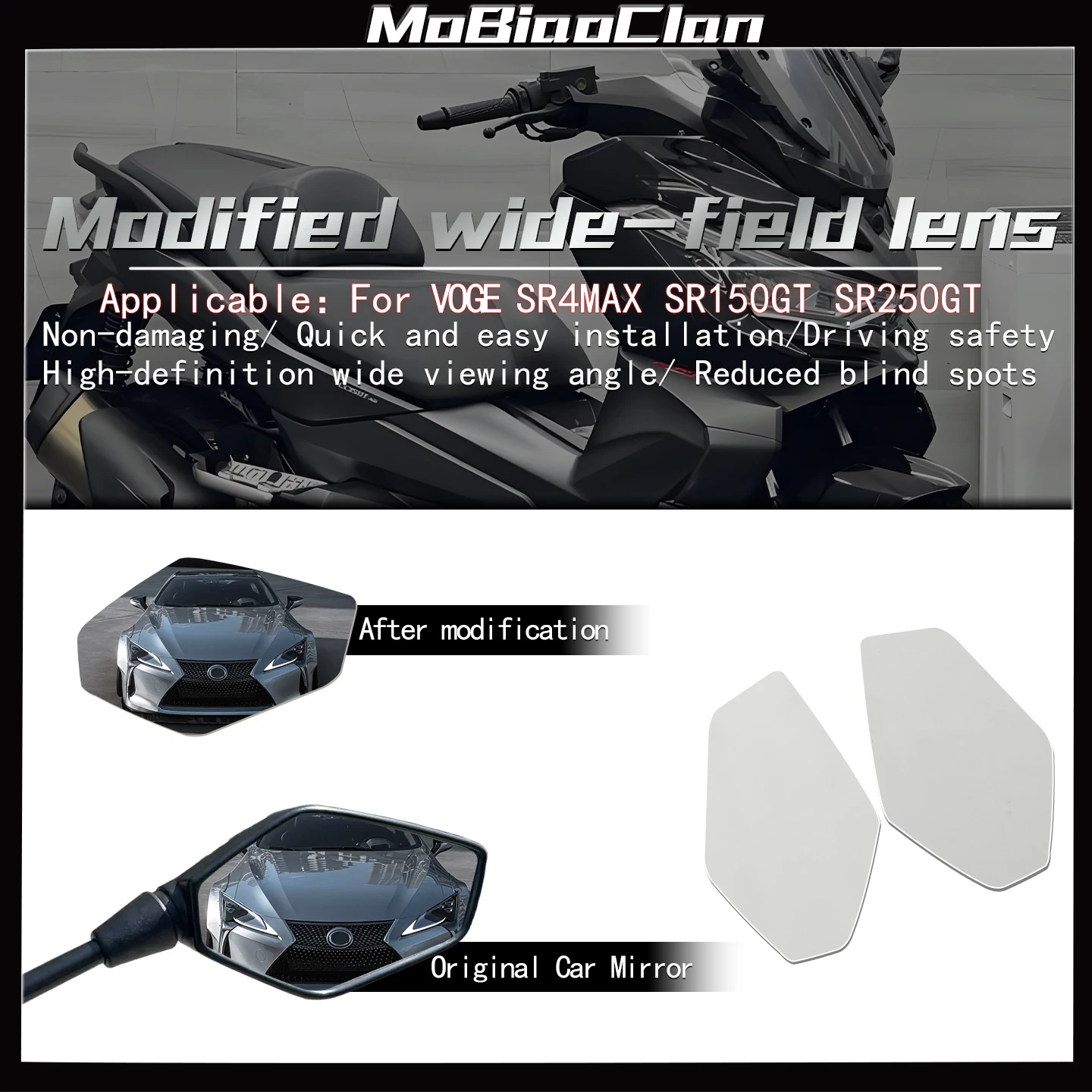 

For VOGE SR4MAX350 SR150GT SR250GT Accessories Convex Mirror Increase Rearview Mirrors Side Rear Mirror View Vision Lens