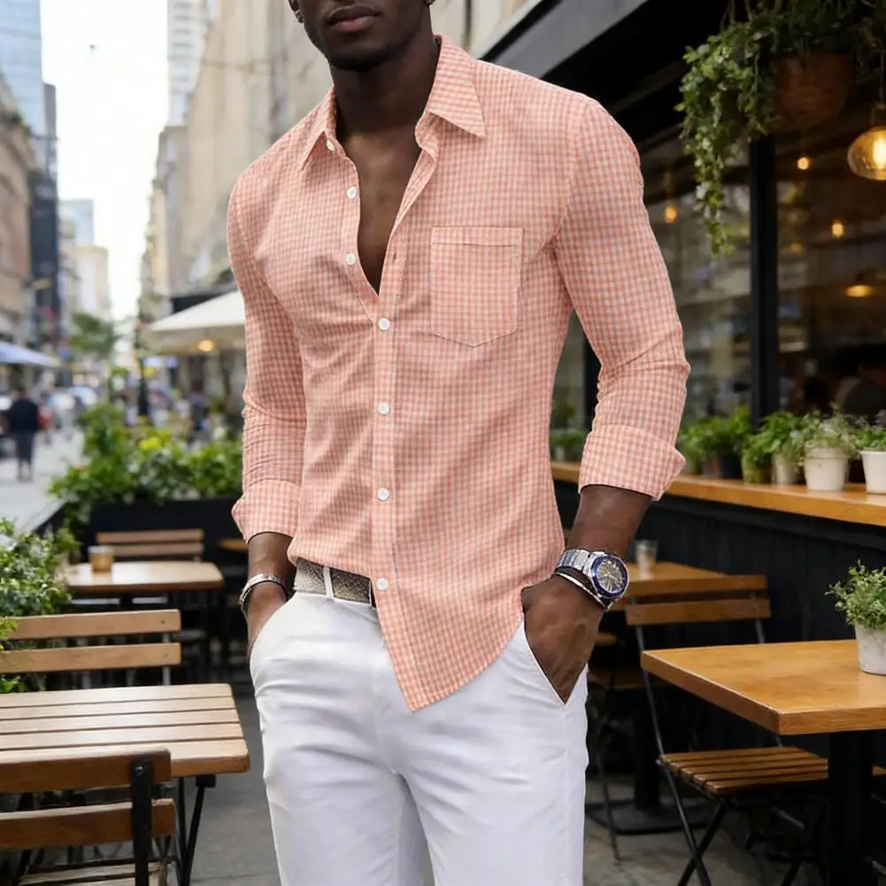 

Men Formal Shirt Men's Plaid Dress Shirt Long Sleeve Slim Fit Button Down Shirt with Pocket Casual Formal Lapel for Work Parties