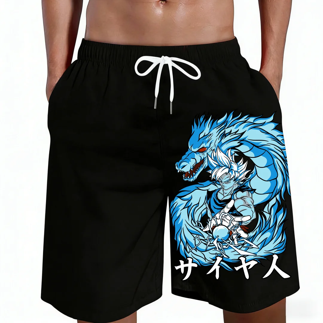 2026 Neue Dragon Ball Super Saiyan Goku Blue Dragon Print Herren- und Kinder-Strandshorts Lässige Trendige Schnelltrocknende Familien-Matching Badehose