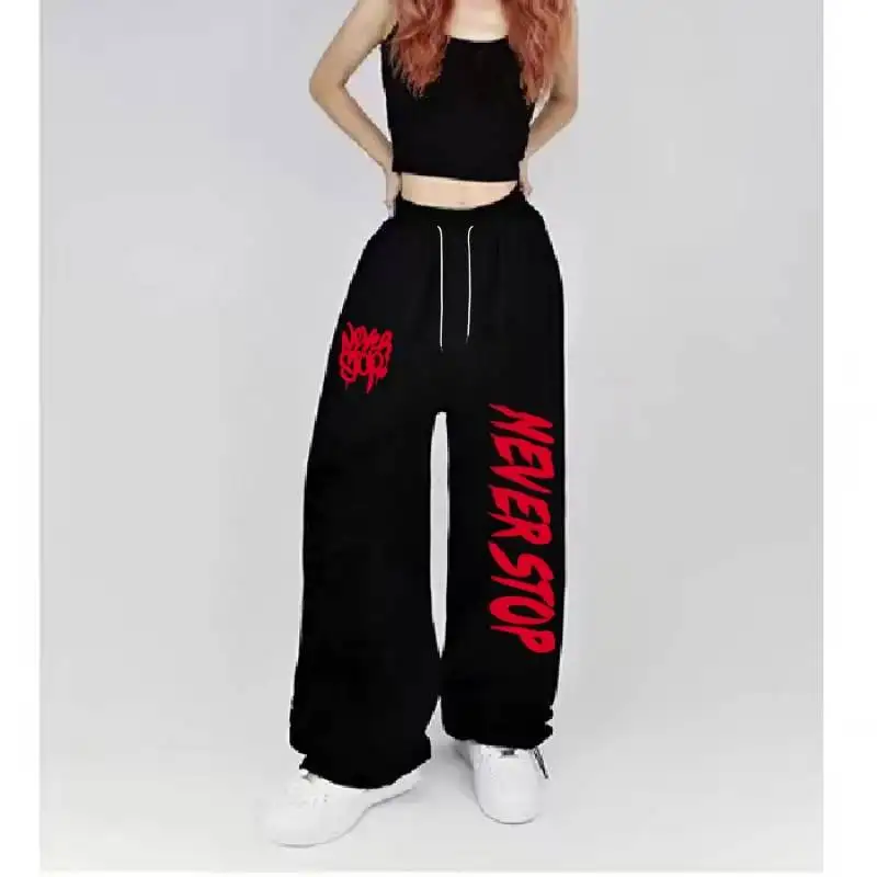 Unisex Y2K Streetwear 3D Red Graffiti Letter Print Quick Dry Straight Pants Elastic Drawstring Waist Loose Casual Trousers