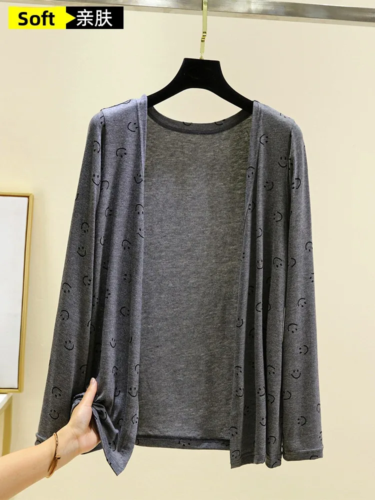 Cardigan ouvert en Modal pour femmes, ample, vêtements d'extérieur fins, décontracté, grande taille, ort Jaet, paresseux, climatiseur irt, été