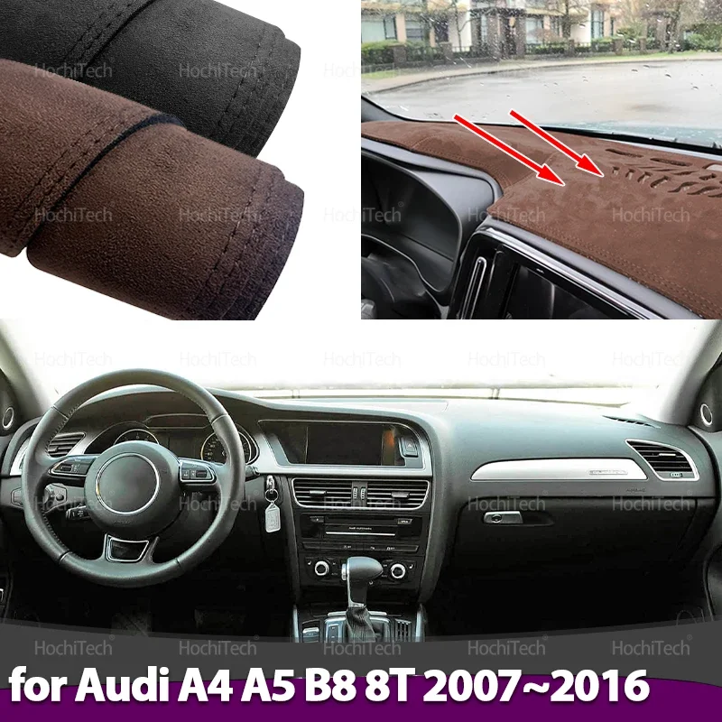 Wildleder Leder Schwarz/Braun Dashmat Dashboard Abdeckung Pad Dash Matte Teppich Zubehör Für Audi A4 A5 B8 8T 2007 ~ 2016 Auto-styling