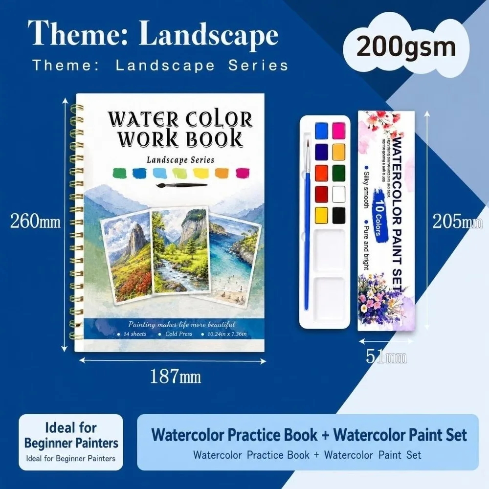 200GSM Watercolor Workbook Flower Scenery Animal Spiral-Bound Watercolor Painting Book Thickened Artistic Coloring Sketchbook