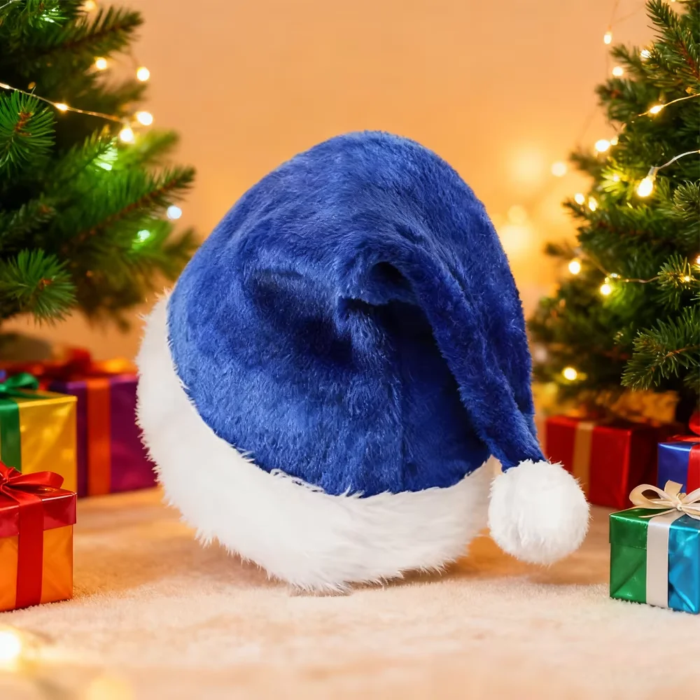 PESENAR Pluche Vakantie Kerst Kerstman Hoeden Korte Pluche Claus Cap met Gevoerd Unisex Fluwelen Comfort Kerstmuts Dikker Pluche