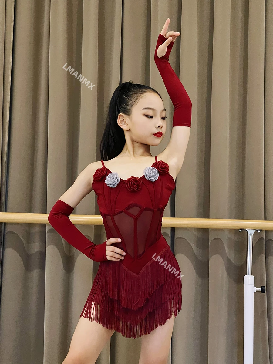 Traje de baile latino 2024, nuevo vestido de práctica de verano para niñas, falda con borlas de gama alta, actuación latina
