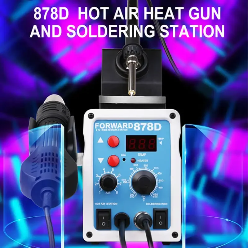 FORWARD 878D Hot Air Heat  With Iron Soldering Station For Mobile Phone Motherboard IC Desoldering