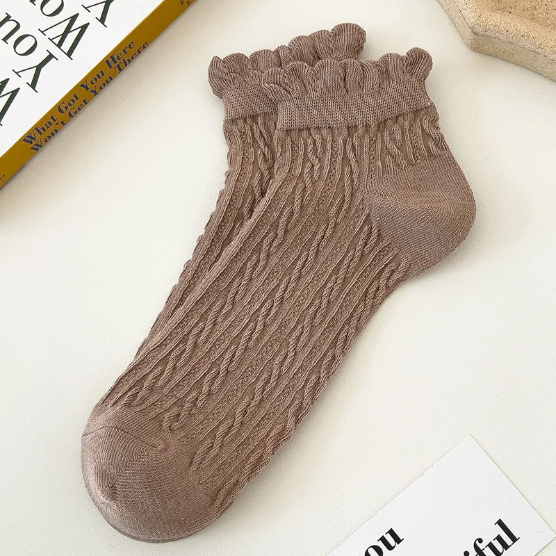 6 paires de chaussettes en dentelle pour femmes, couleur unie, pâte frite douce, torsions, Tube bas, chaussettes coréennes de Style collège japonais JK