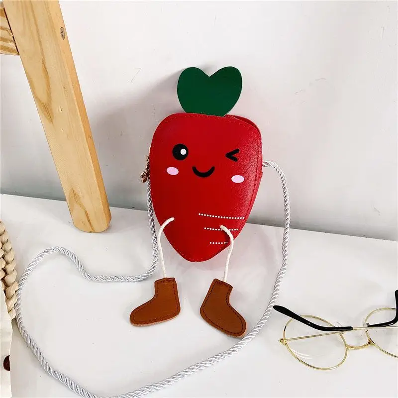Yellow Orange Black Pink Red Cute Cartoon Carrot Coin PU Leather Purse Kids Crossbody Fashion Baby Shoulder Bag Handbag for Girl