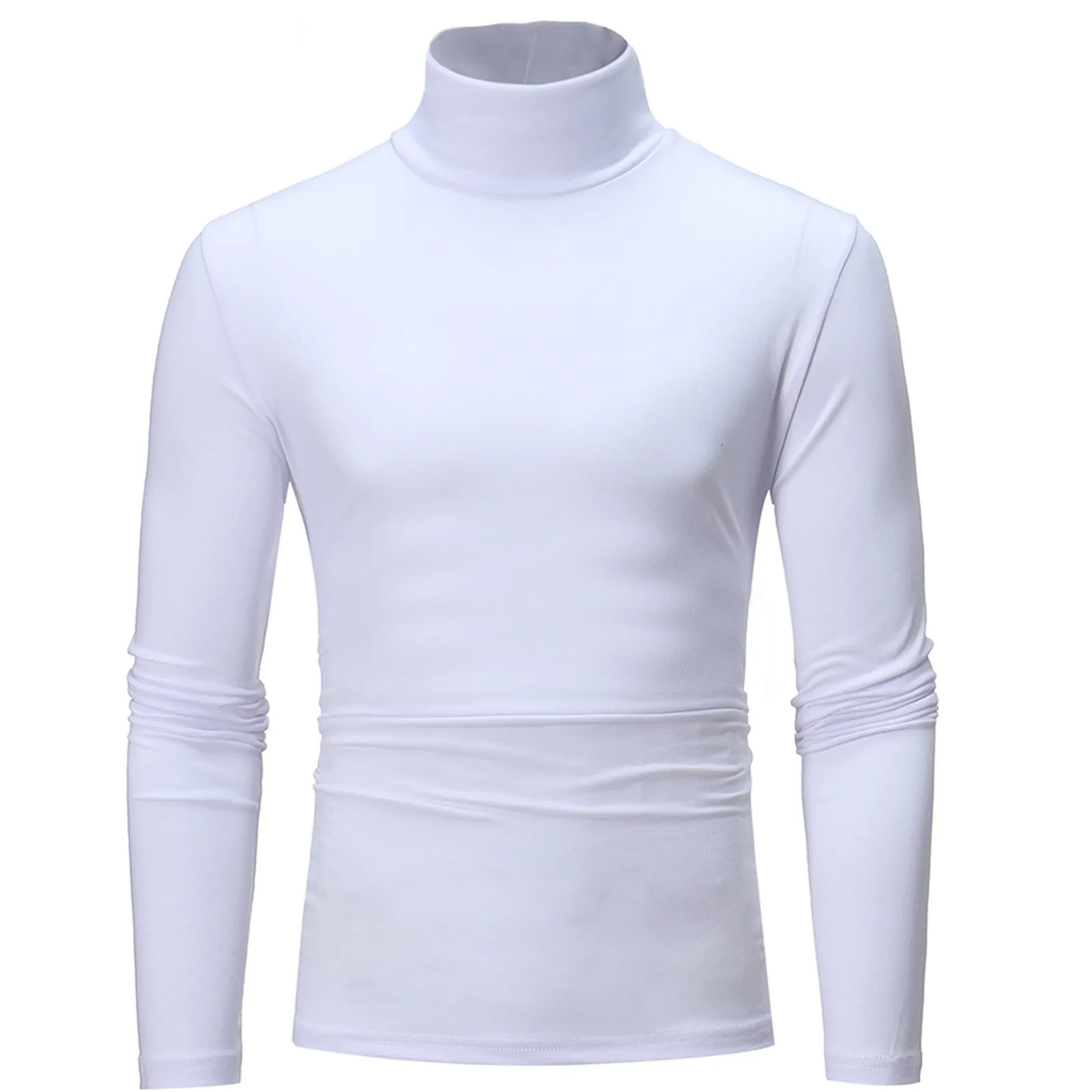 Turtleneck Blouse Men's T Shirts Solid Color Slim Fit Men's New Shirts Basic Top Long Sleeve Tees Stretch Bottoming Shirts