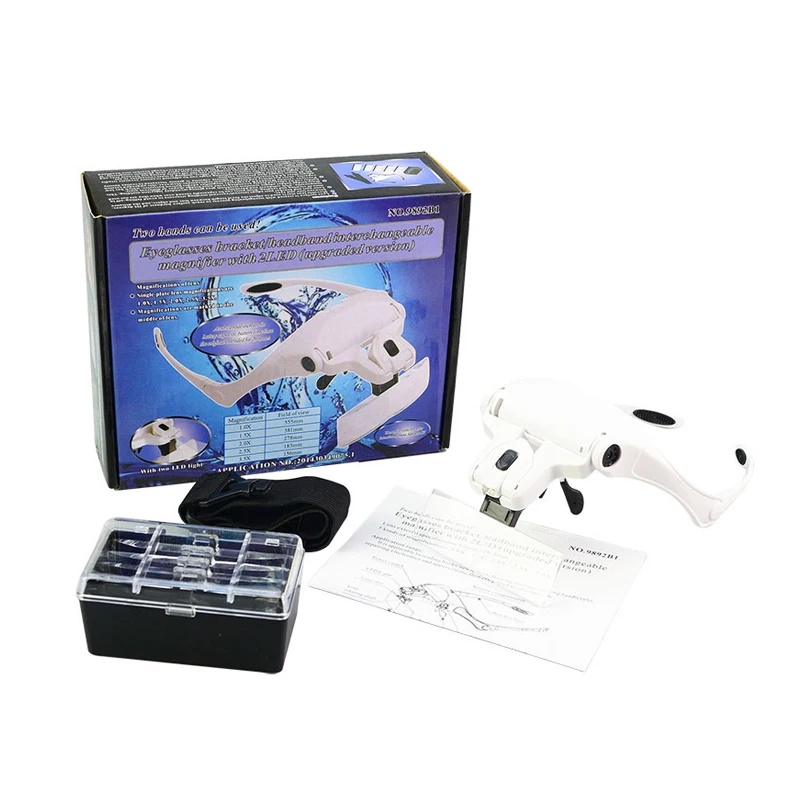 

1Box Magnifying Glasses Electronics Adjustable Headband Magnifier With LED Light Lamp Eye Glasses 5 Lens For Eyelash Brow