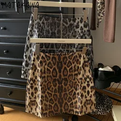 Matakawa Y2k Sequins Mini Skirt Autumn Winter Leopard Vintage Faldas Mujer A-line Korean Fashion Spicy Girl Sexy Women Skirt