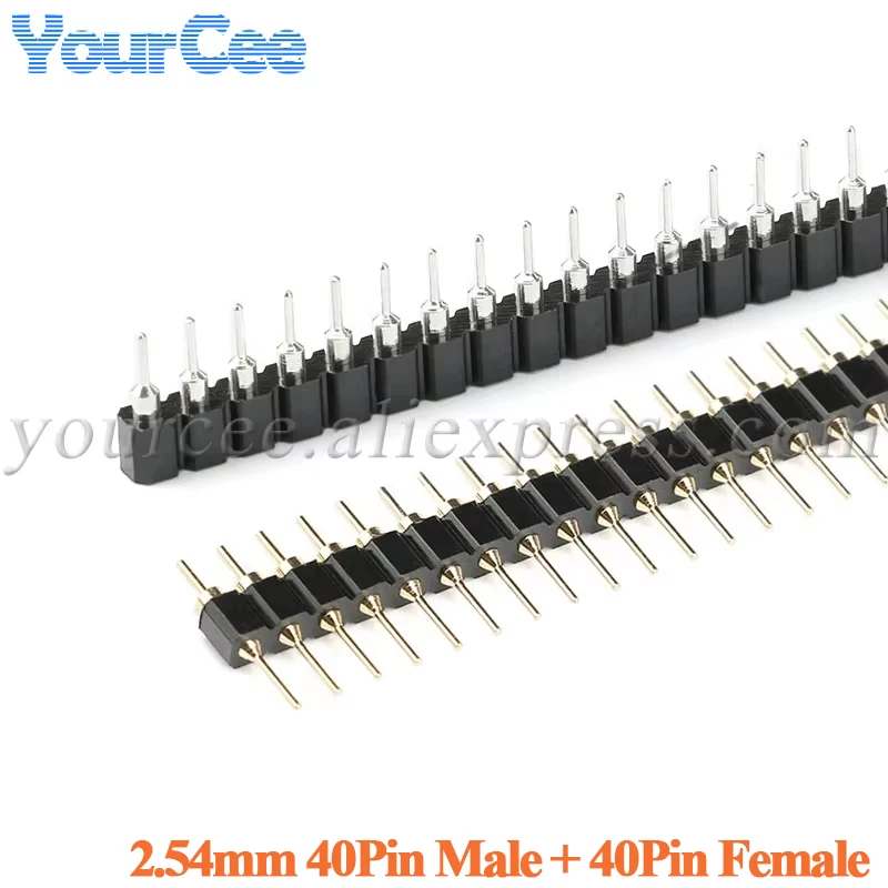 5Pairs/1Pair Connector Pin Header Strip Male + Female Header Single Row 40Pin 2.54mm Pin Connector Strip Round Needle 1x40