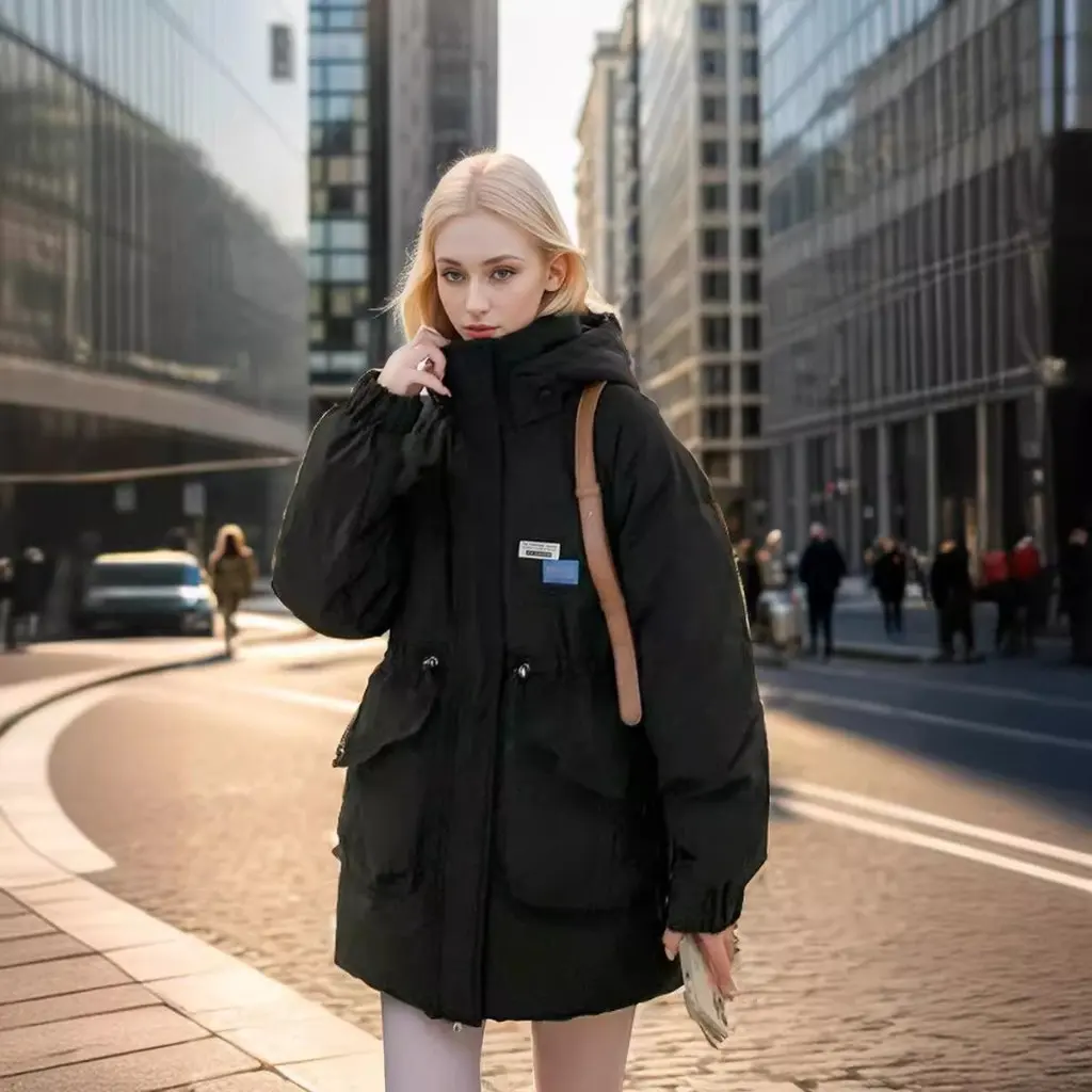 

Корейская свободная женская куртка средней длины на хлопковой подкладке, толстое теплое зимнее пальто, стиль для студенток