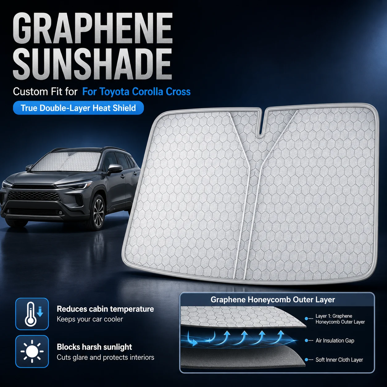 For Toyota Corolla Cross Graphene Windshield Sunshade Custom Fit Car Sunshade UV Sun Protection Car Interior Accessories