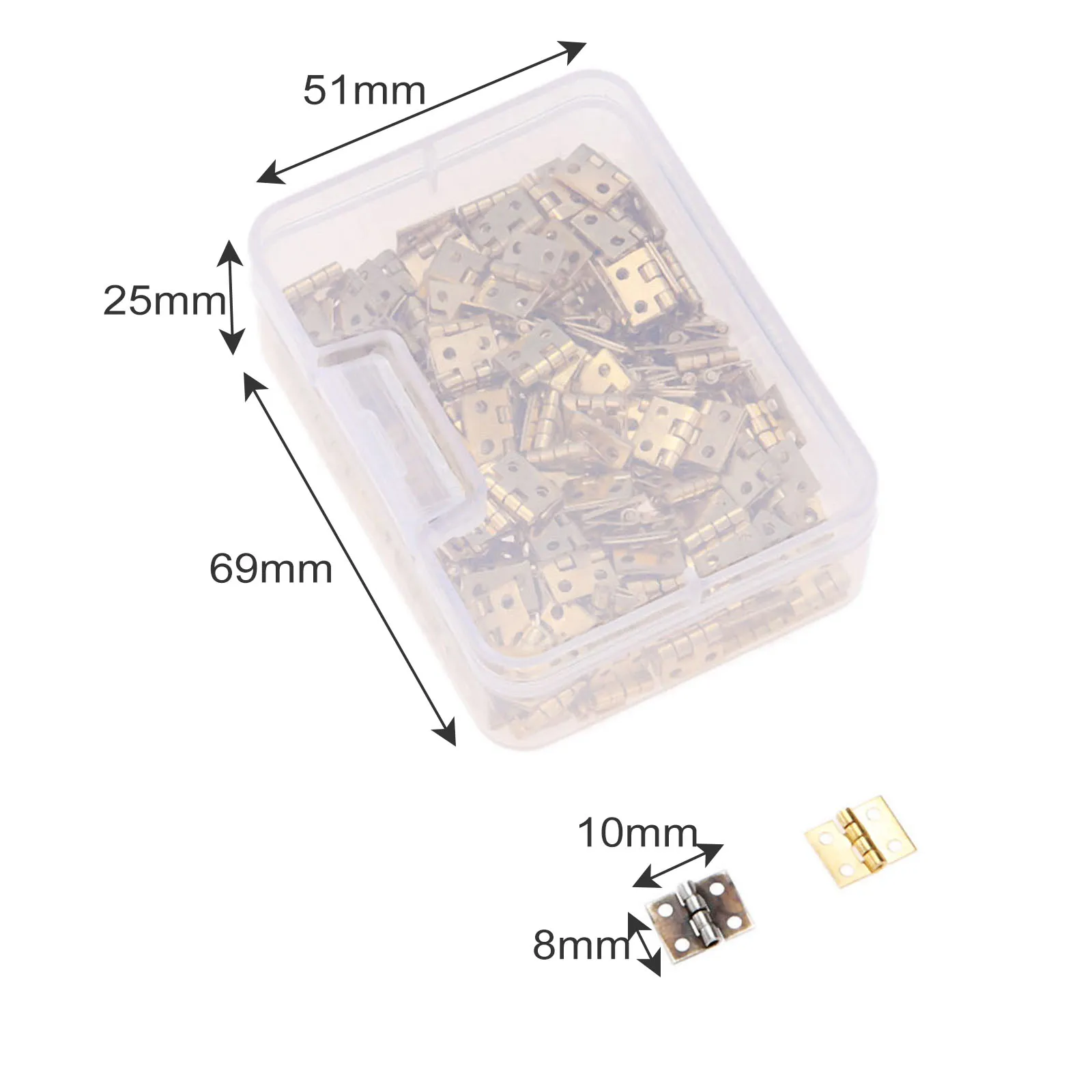 100Pcs/box 8*10mm Messing Mini Scharnier für Schmuck Holz Box Schrank Tür Gepäck Schrank Tür dekorative Scharniere + Nagel + Lagerung Box