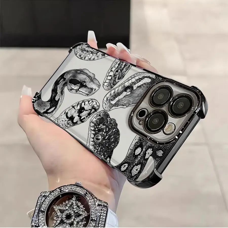 حافظة لهاتف سامسونج جالاكسي A13 A33 A15 A16 A24 A25 A21s A26 A52 A17 A35 A36 غطاء شفاف نمط ثعبان رائع