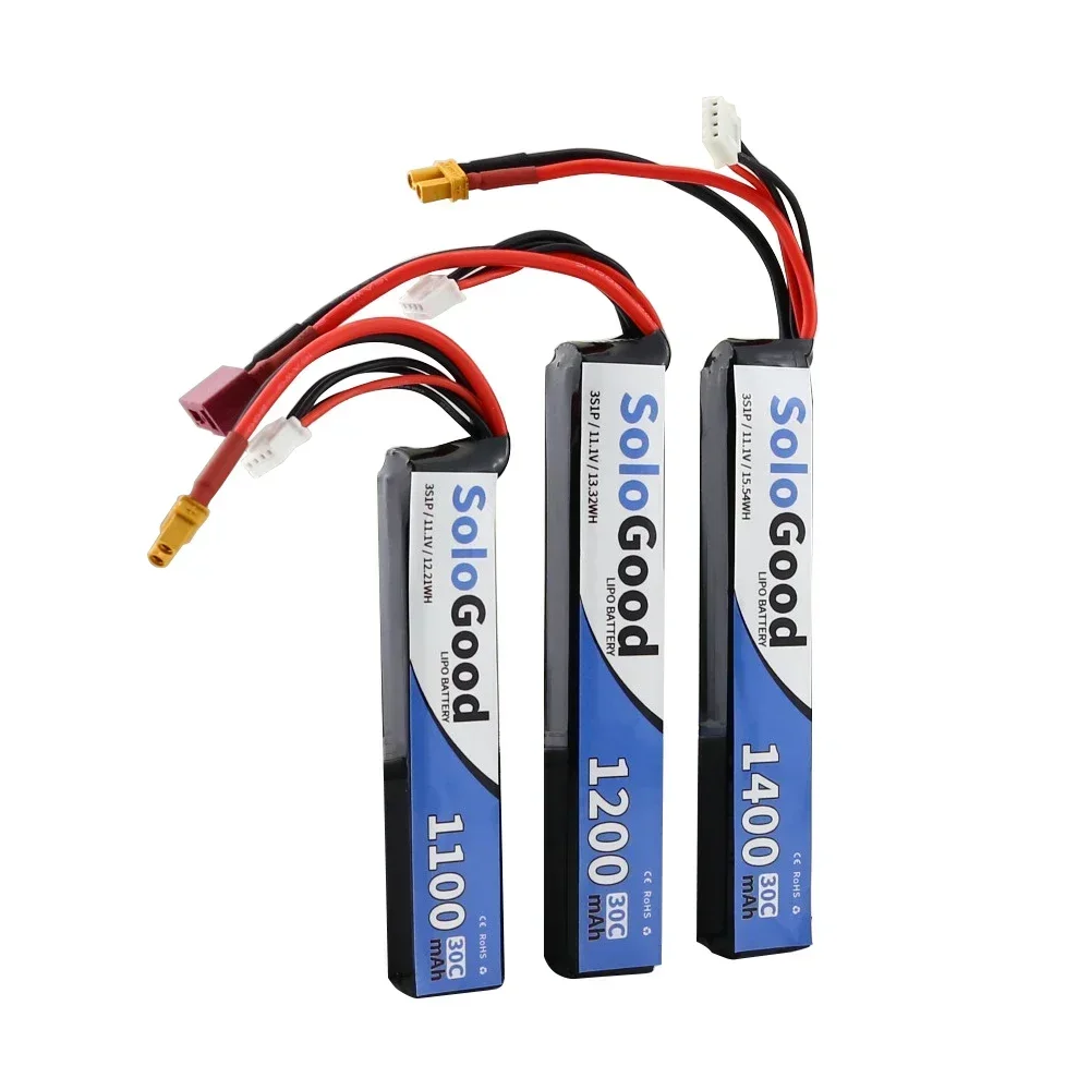 SoloGood Water Gun Lipo Battery 3S 11.1V 1100/1200/1400mAh 30C XT30 Connector  Pistol Electric Toys RC Parts