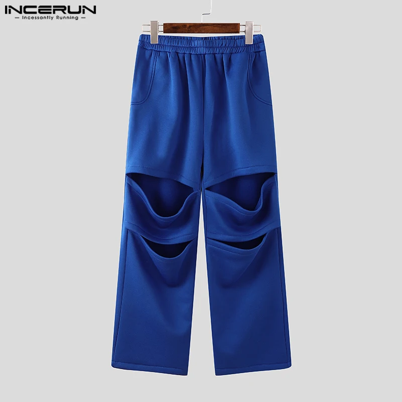 INCERUN American Style Stylish Pants Men's Personality Hollowed Solid Trousers Casual City Walk Male Simple All-match Pantalons