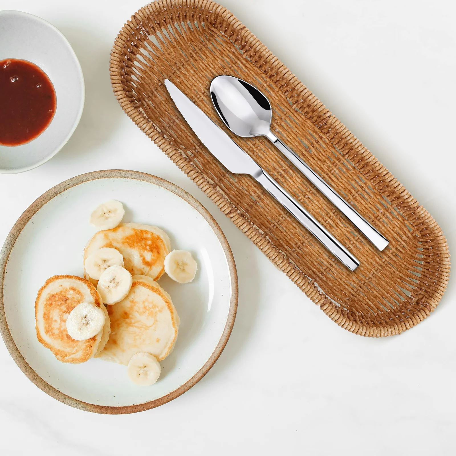 

Handwoven Cutlery Basket Rectangular Imitation Rattan Kitchen Utensil Organizer Storage For Spices Chopsticks Tableware