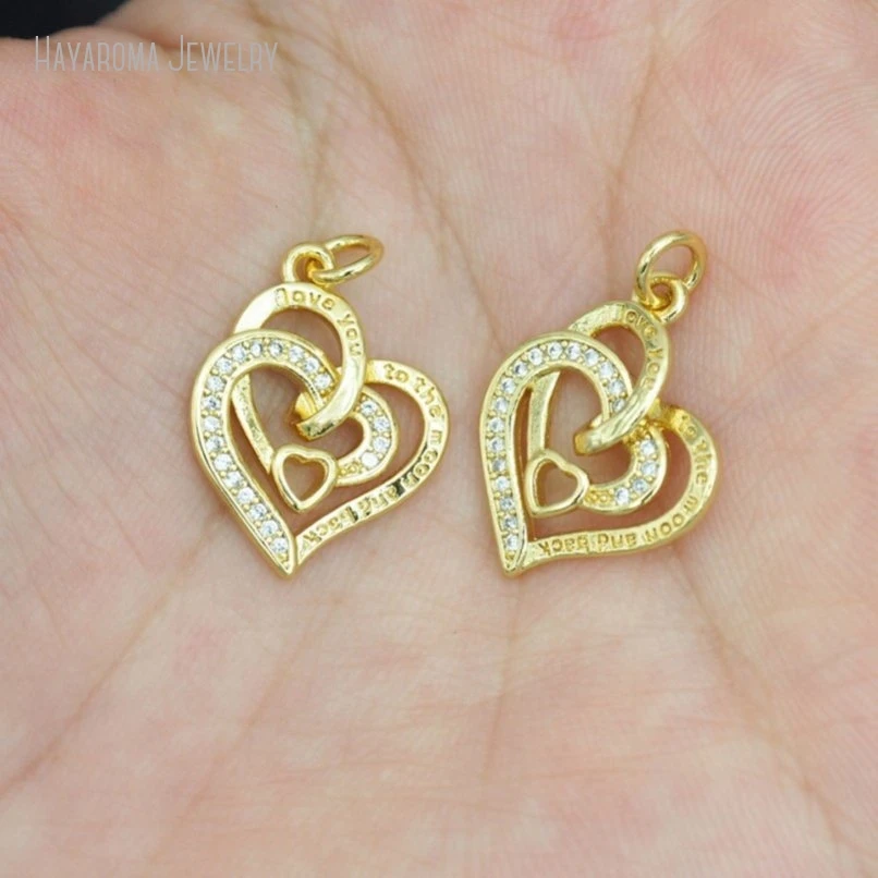 

2Pcs Invisible Setting Gift For Her Jewelry Metal Cubic Zirconia Gold Color Pendant Wholesale Copper Charms PM51784