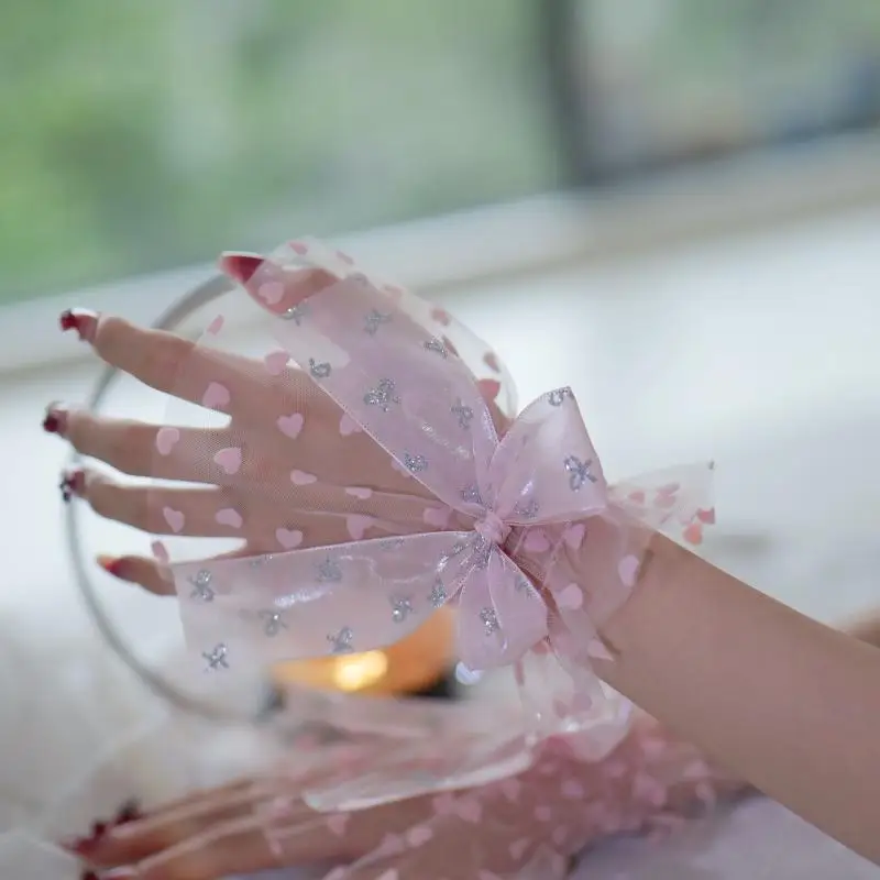 새로운 네일 아트 튤 사진 촬영용 리본 장갑 가짜 주름 커프스 매니큐어 사진 소품 네일 팁 디스플레이 슬리브 패션 액세서리