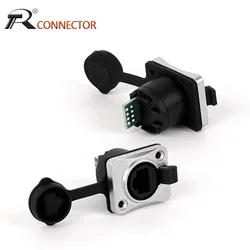 1pc RJ45 CAT5 Ethernet PCB Network Connector Female LAN Module Bulkhead Panel Mount Coupler IP65 Waterproof Socket with DustCap