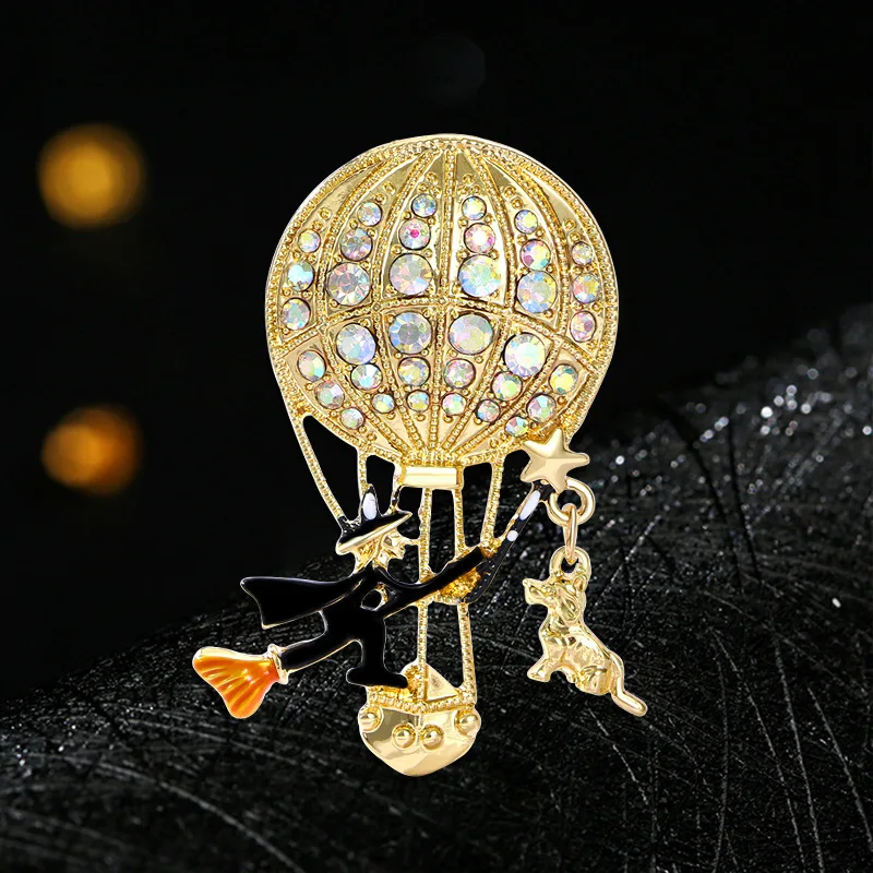 Fashion Women Men Hot Air Balloon Wizard Crystal Badges Brooch Classic Exquisite Unisex Halloween Festival Design Pin Buckles