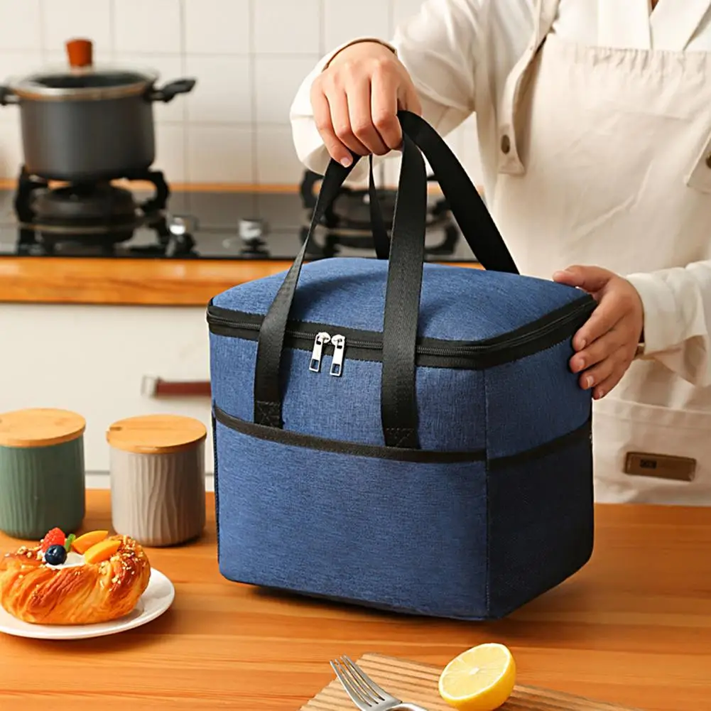 Practical Cooler Thermal Bag Solid Color Lunch Box Bag Waterproof Front Insert Pocket Insulation Bag  Cold-storaging