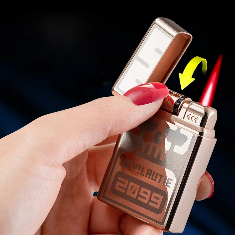 Textured Metal Induction Ignition Cigarette Lighter Men's Boutique Gift Butane Gas Lighter Windproof Lighter Unusual Lighter