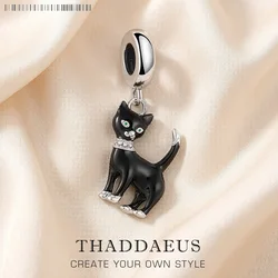Dangle Charm Pendant Black Cat 925 Sterling Silver For Women & Men Club Cute Gift Europe Style DIY Jewelry