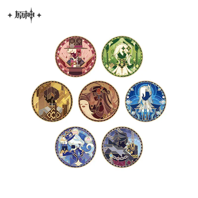 Official Genshin Impact Metal Rotating Badge Brooch Zinc Alloy Lyney Furina Pins Cosplay Props Zhongli Hutao Fan's Gift