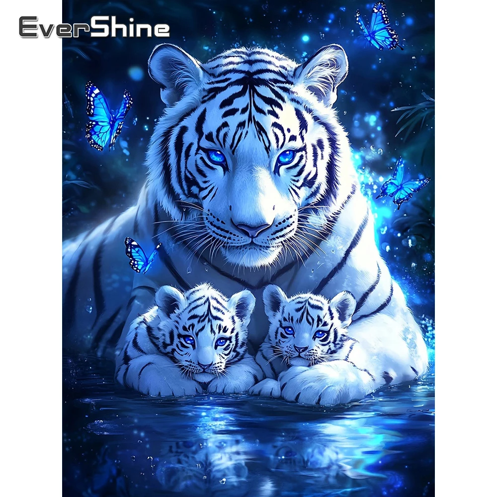 EverShine 5D-Diamant-Mosaik, Tier-Tiger-Strass, DIY-Gemälde, Schmetterling, vollständige quadratische Stickerei, DIY, geeignet für Anfänger