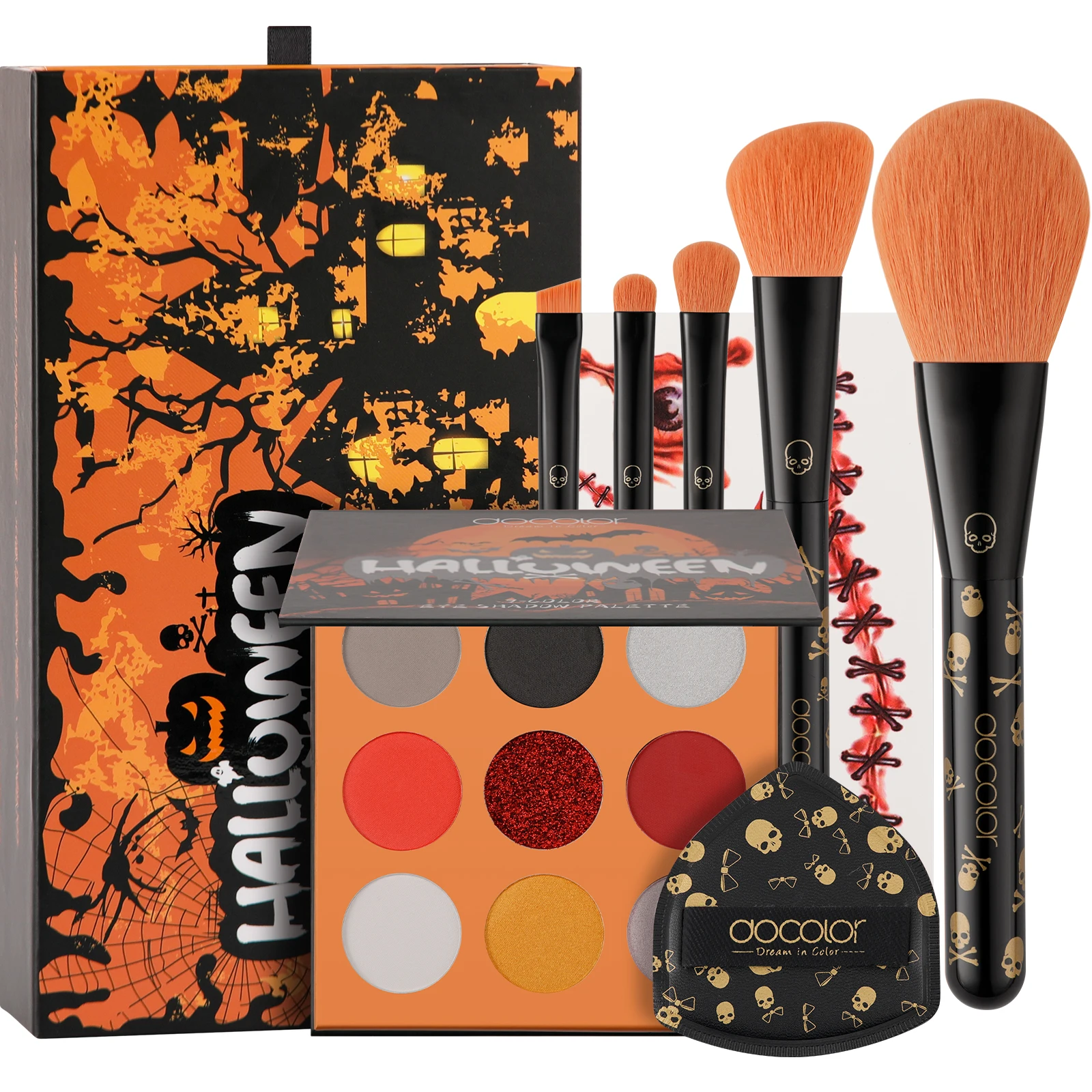 Docolor Halloween Goth ensemble de pinceaux de maquillage poudre Contour Eyeliner fard à paupières brosse fard à paupières Palette maquillage éponge bouffée cicatrice tatouage