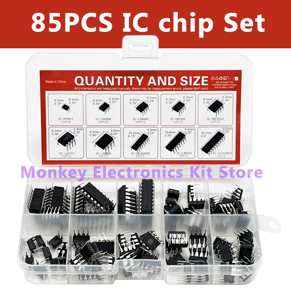 85PCS Integrated Circuit IC NE555 LM324 LM358 ULNN2803 IC chip kit DIP single precision timer 10 kinds diy kit electroni tentacl
