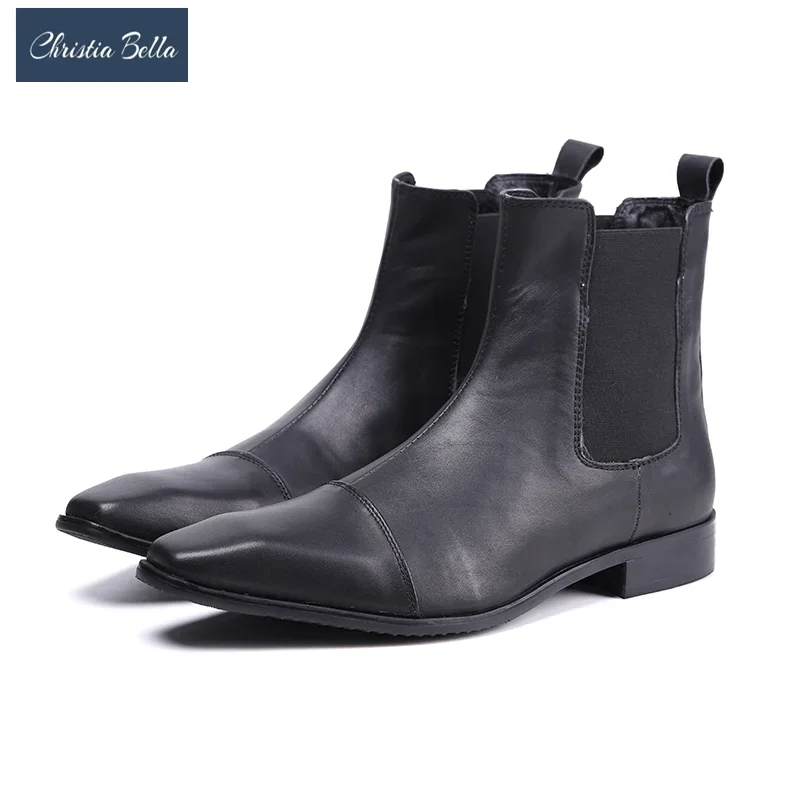 

Classic Winter Shoes Genuine Leather Men Chelsea Boots Square Toe Party Ankle Boots Fashion Casual Slip On Short Boots Plus Size