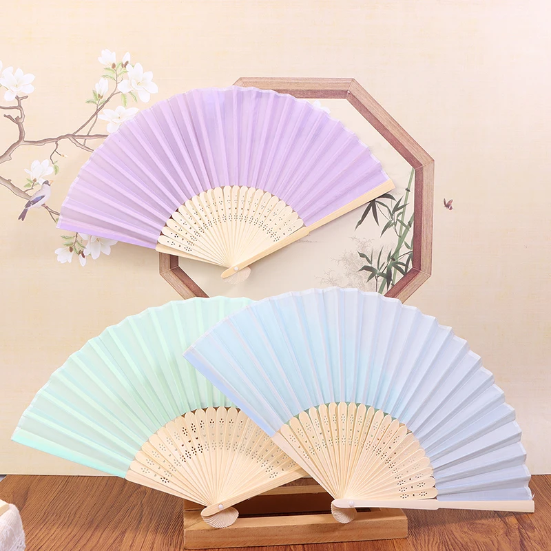 1Pc Multicolor Gift Box Packaging Chinese Silk Folding Hand Fan Elegant Wedding Ceremony Souvenir Cloth Small Fan Party Gift