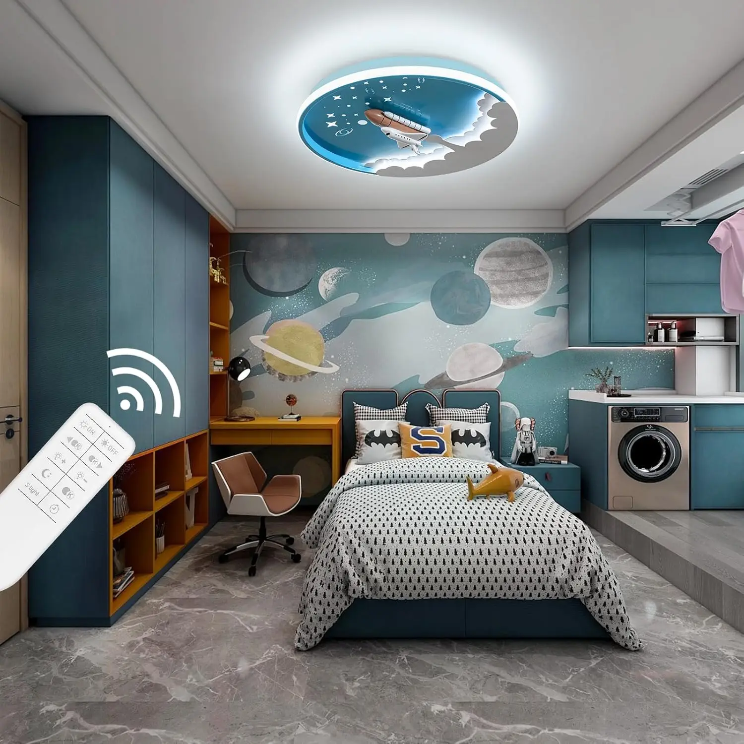 Plafonnier LED à intensité modulable avec télécommande, design moderne, luminaire décoratif de plafond, idéal pour une chambre d'enfant ou une cuisine, 20 pouces, 3000 à 6000K