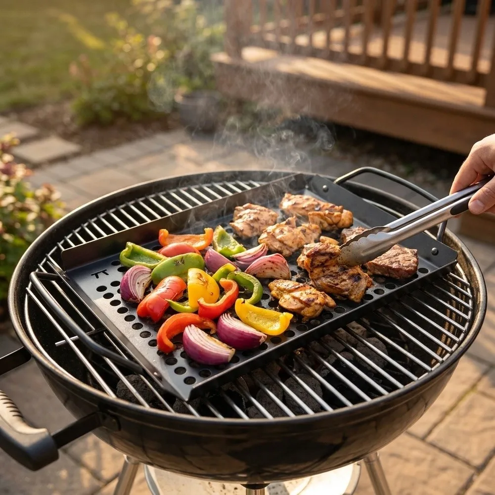 Outdoor Cooking Tray BBQ Grill Pan Drainage Holes Design Even Heat Distribution Fat Drainage System For Summer Barbecue