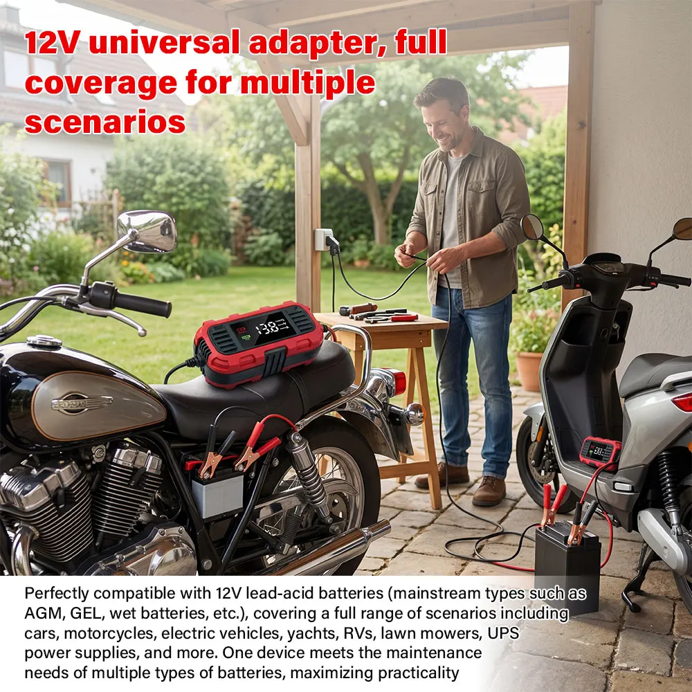 

12V 2A Digital Car Battery Charger for Lead-Acid Batteries Motorcycle Scooter Storage Cell Battery Maintenance and Charging