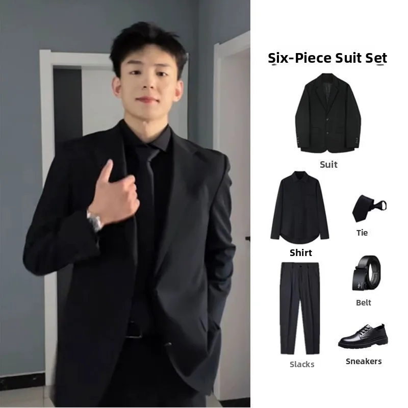 

Korean Sle Men's Slim Fit Wedding Suit Set Jaet And Pants Long Sve Busin Profional Feeling omsmen Full Set