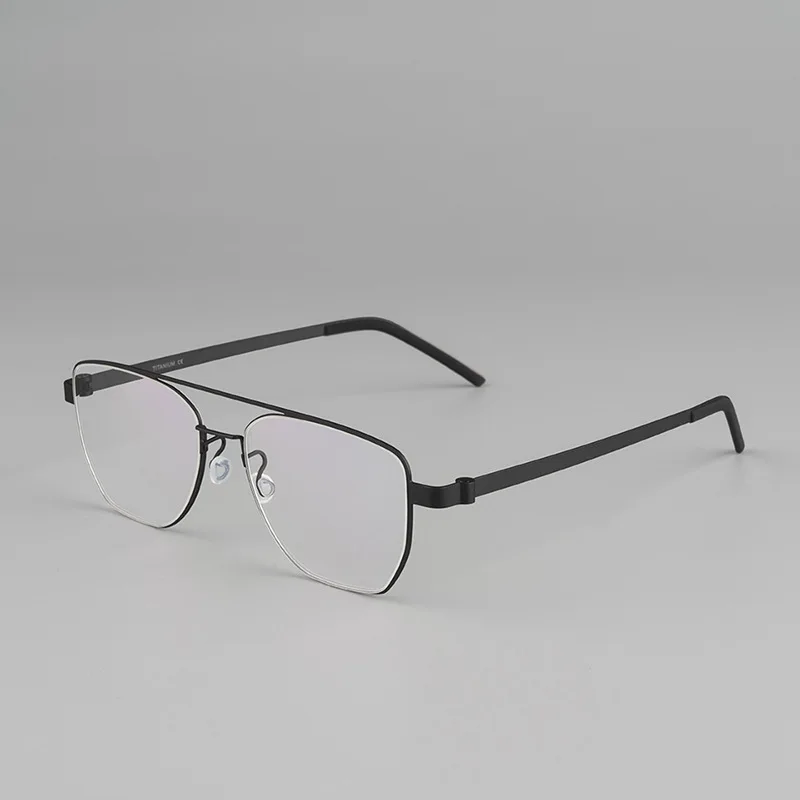 Glasses double beam polygonal pure titanium glasses frame pilot large face screwless glasses frame