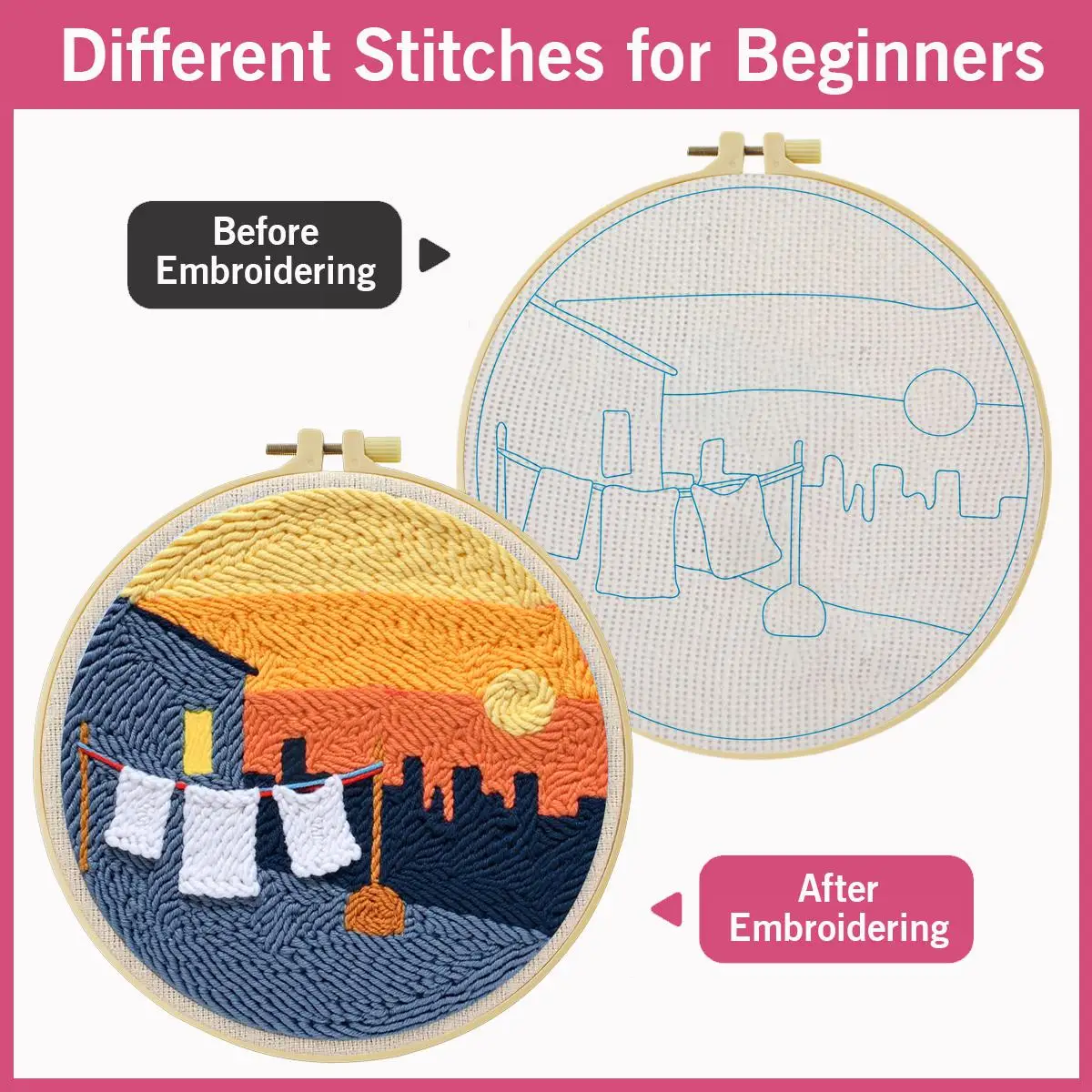 20X20CM/7,87 Zoll Sunset Punch Needle Stickerei-Set, Stickerei-Kit, Gestrickte Stickerei, DIY Handgemachtes Geschenk, Nadelkunst – Detail 4