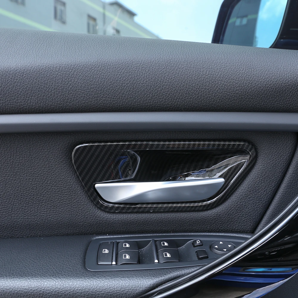 For BMW 3 4 Series F30 F32 F35 316i 318i 320li 2013-2018 Car Parts Carbon Fiber 4 Pcs ABS Interior Door Handle Bowl Cover Trim