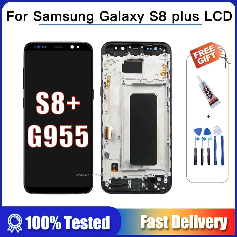 

100% протестированный 6,2-дюймовый ЖК-дисплей для Samsung Galaxy S8 plus, сенсорная панель, дигитайзер G955 G955F G955fd G955F G955, ЖК-экран с рамкой