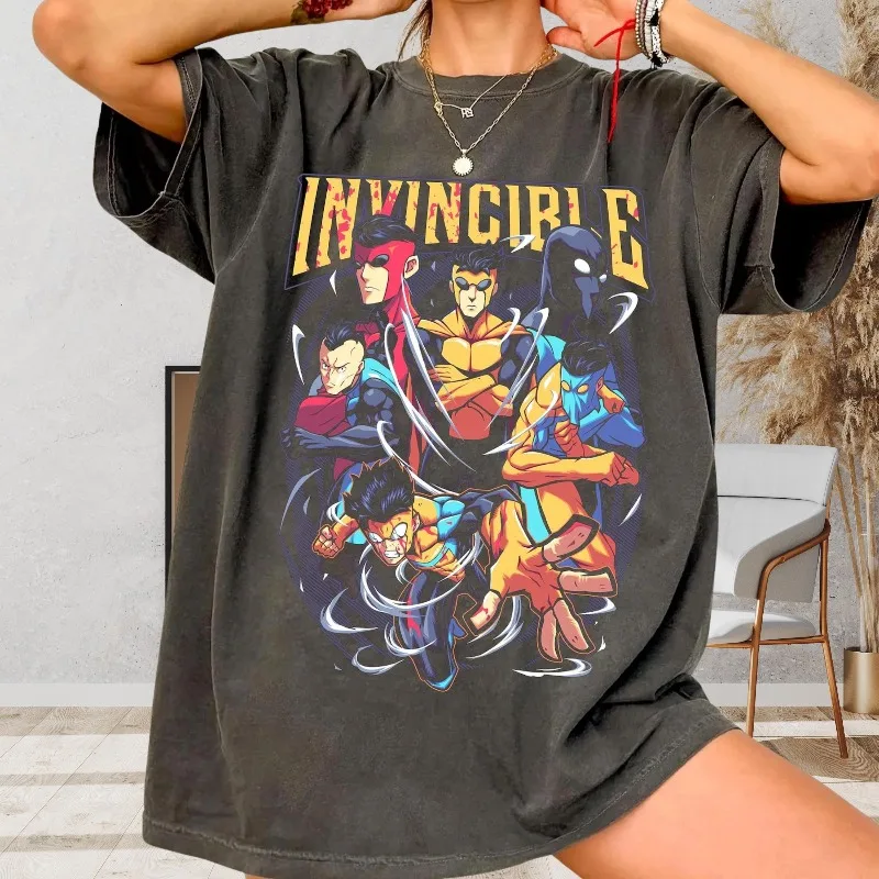 Invincible Mark Superhero Pattern T-shirt Retro Comic Style Streetwear Unisex Y2K Aesthetic Trend Cotton T-shirt