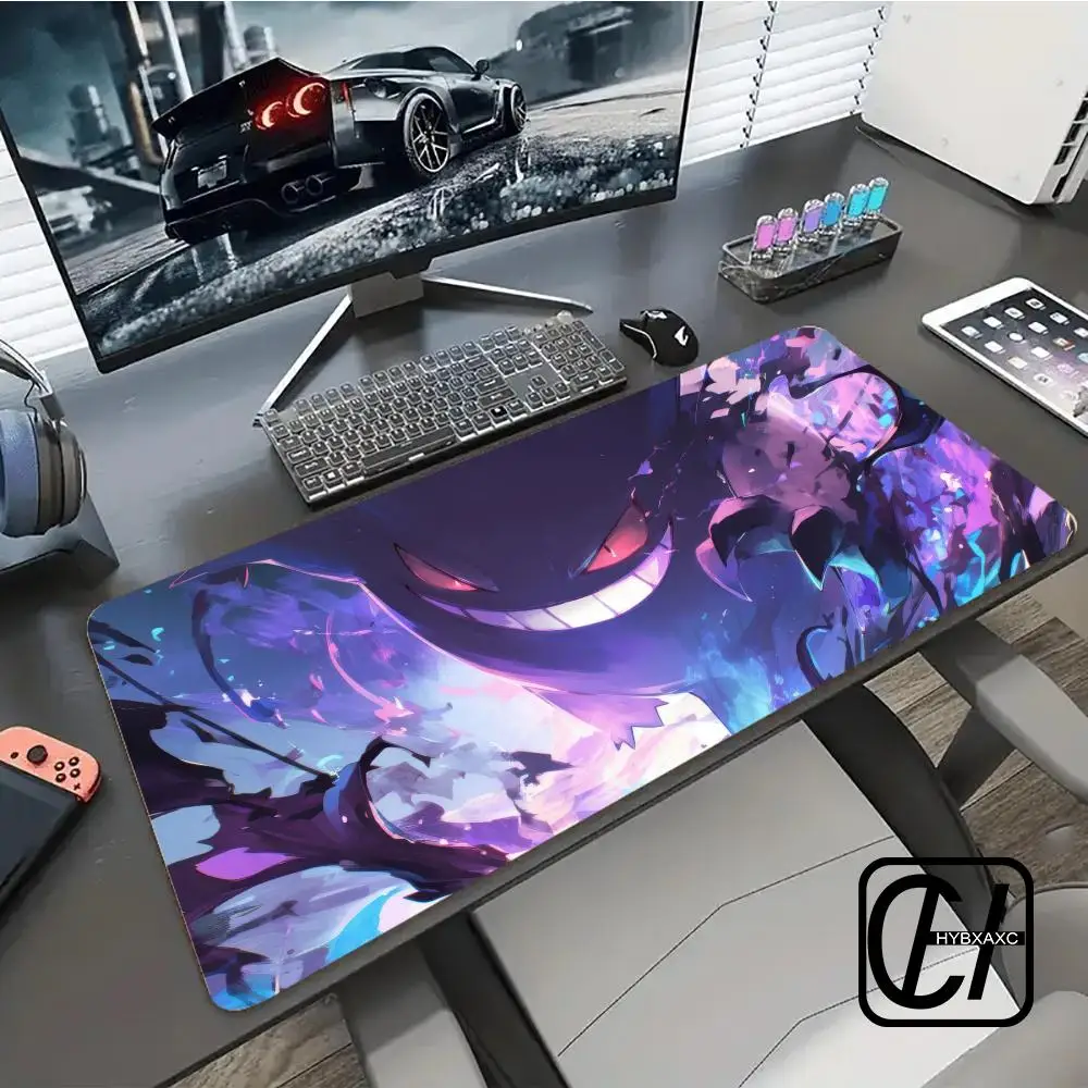 

Gaming Mousepad XXL P-Pokemon-Gengar Grande Anime Desk Mat Computer Office Accessories Antislip Rubber Base Keyboard Pad 90x40cm