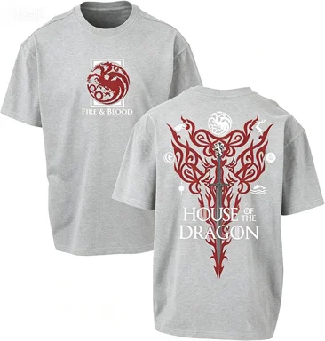 House of The Dragon3 2026 Double Sided Targaryen Sigil Fantasy Series Fan Pure Cotton Short Sleeve Casual T-Shirt view 3