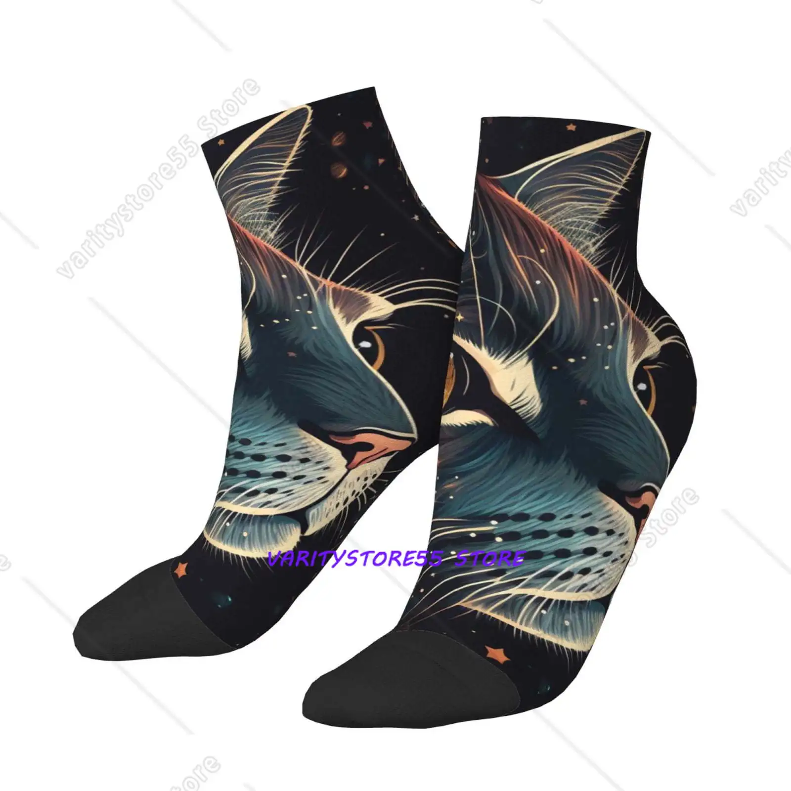 

Low Cut Unisex Novelty Crew Socks Casual Ankle Socks for Men Women Cat Face Starry Cute Kitty